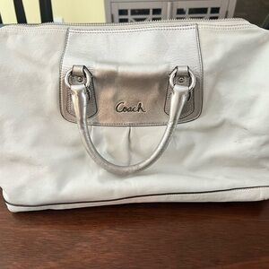 Coach Metallic Silver and White Tote Bag
